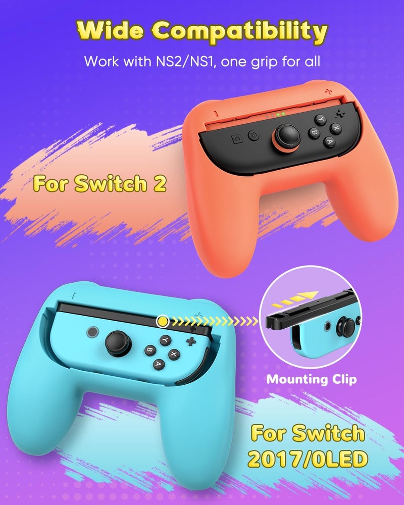 FYOUNG [Both for Switch 2 and 1] Hand Grips for Nintendo Switch 2/Switch Controllers, Comfortable Grip for Joycon 2&for Joy con Accessories, Ergonomic Handle Holder Reduces Hand Fatigue - Image 2